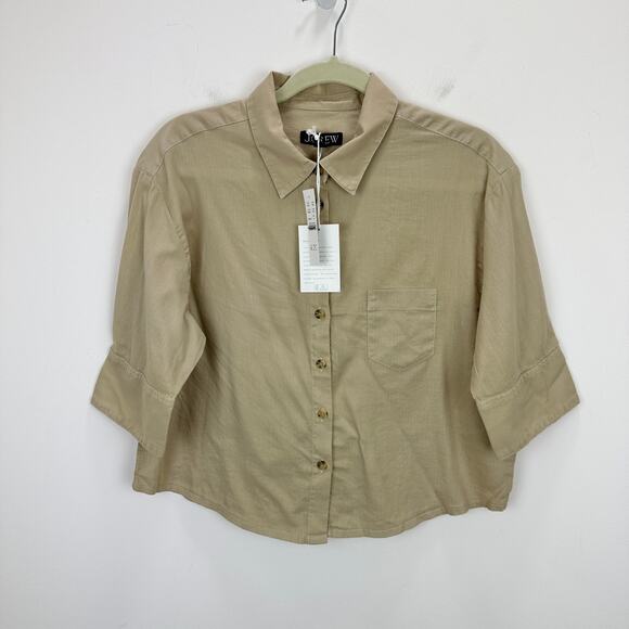 J.Crew Herringbone Twill Button Up Shirt Classic Cotton Neutral Beige US 10 NWT - Picture 4 of 13